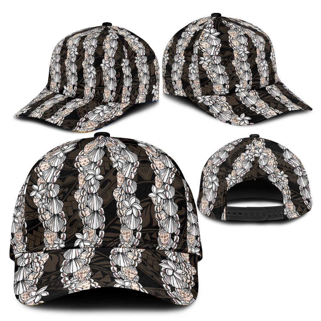 Black and Beige Hawaii Shell Lei Classic Cap Hawaiian Sunrise Shell Hebrew Cone Plumeria - Polynesian Pride
