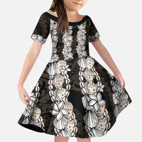 Black and Beige Hawaii Shell Lei Family Matching Mermaid Dress and Hawaiian Shirt Hawaiian Sunrise Shell Hebrew Cone Plumeria LT14 Daughter's Dress Black - Polynesian Pride