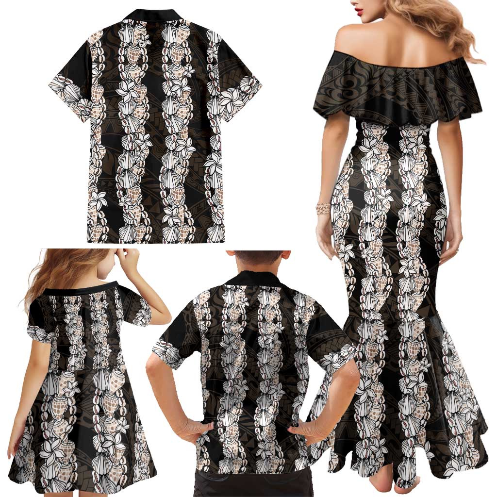 Black and Beige Hawaii Shell Lei Family Matching Mermaid Dress and Hawaiian Shirt Hawaiian Sunrise Shell Hebrew Cone Plumeria LT14 - Polynesian Pride