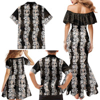 Black and Beige Hawaii Shell Lei Family Matching Mermaid Dress and Hawaiian Shirt Hawaiian Sunrise Shell Hebrew Cone Plumeria LT14 - Polynesian Pride