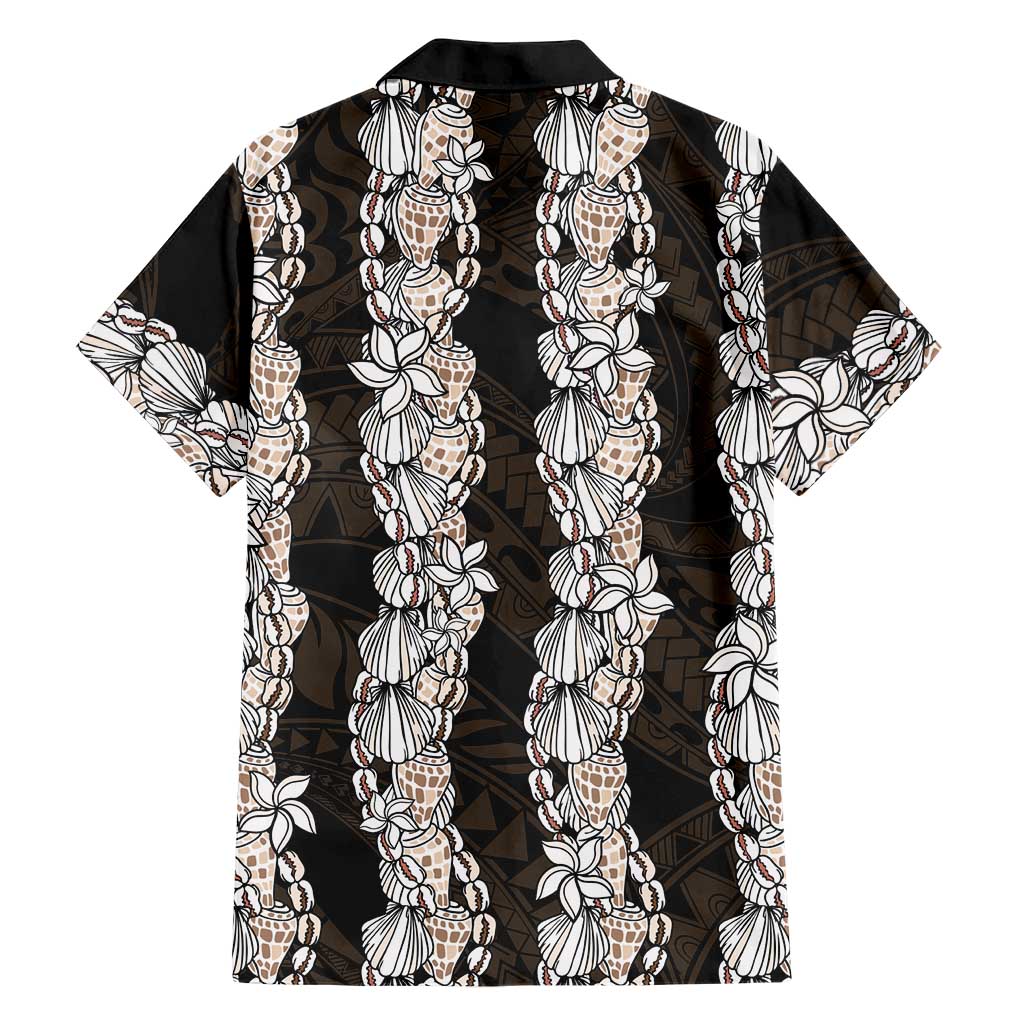 Black and Beige Hawaii Shell Lei Family Matching Off Shoulder Maxi Dress and Hawaiian Shirt Hawaiian Sunrise Shell Hebrew Cone Plumeria LT14 - Polynesian Pride