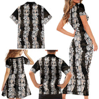 Black and Beige Hawaii Shell Lei Family Matching Short Sleeve Bodycon Dress and Hawaiian Shirt Hawaiian Sunrise Shell Hebrew Cone Plumeria LT14 - Polynesian Pride