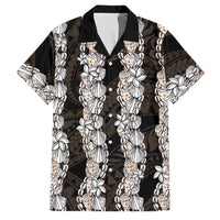 Black and Beige Hawaii Shell Lei Family Matching Summer Maxi Dress and Hawaiian Shirt Hawaiian Sunrise Shell Hebrew Cone Plumeria LT14 Dad's Shirt - Short Sleeve Black - Polynesian Pride