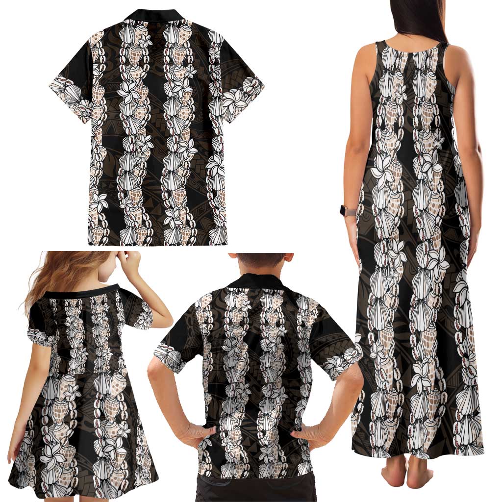 Black and Beige Hawaii Shell Lei Family Matching Tank Maxi Dress and Hawaiian Shirt Hawaiian Sunrise Shell Hebrew Cone Plumeria LT14 - Polynesian Pride
