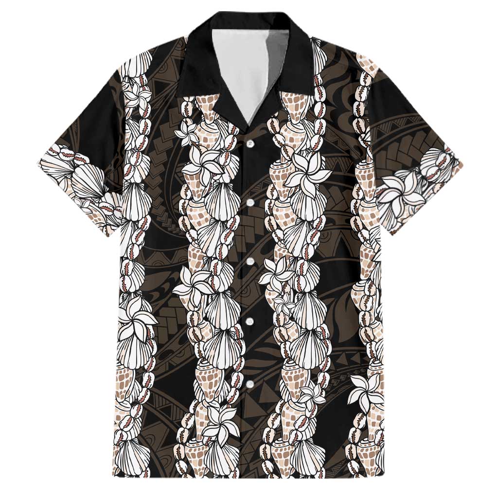 Black and Beige Hawaii Shell Lei Family Matching Tank Maxi Dress and Hawaiian Shirt Hawaiian Sunrise Shell Hebrew Cone Plumeria LT14 Dad's Shirt - Short Sleeve Black - Polynesian Pride