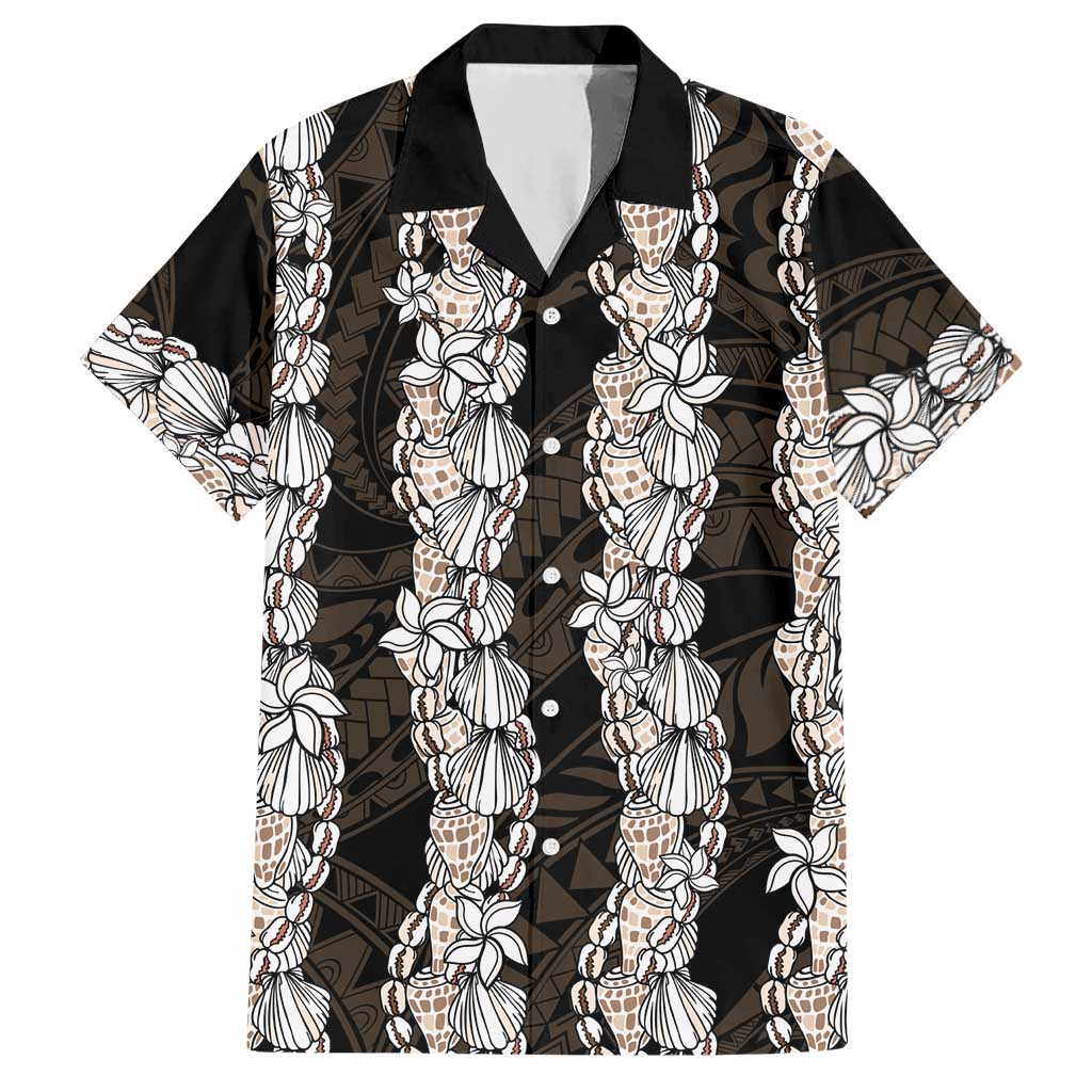 Black and Beige Hawaii Shell Lei Hawaiian Shirt Hawaiian Sunrise Shell Hebrew Cone Plumeria - Polynesian Pride