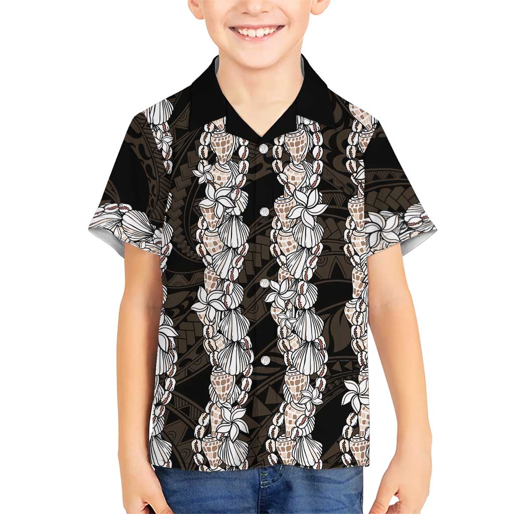Black and Beige Hawaii Shell Lei Hawaiian Shirt Hawaiian Sunrise Shell Hebrew Cone Plumeria - Polynesian Pride