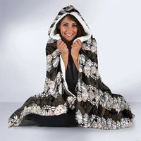 Black and Beige Hawaii Shell Lei Hooded Blanket Hawaiian Sunrise Shell Hebrew Cone Plumeria - Polynesian Pride