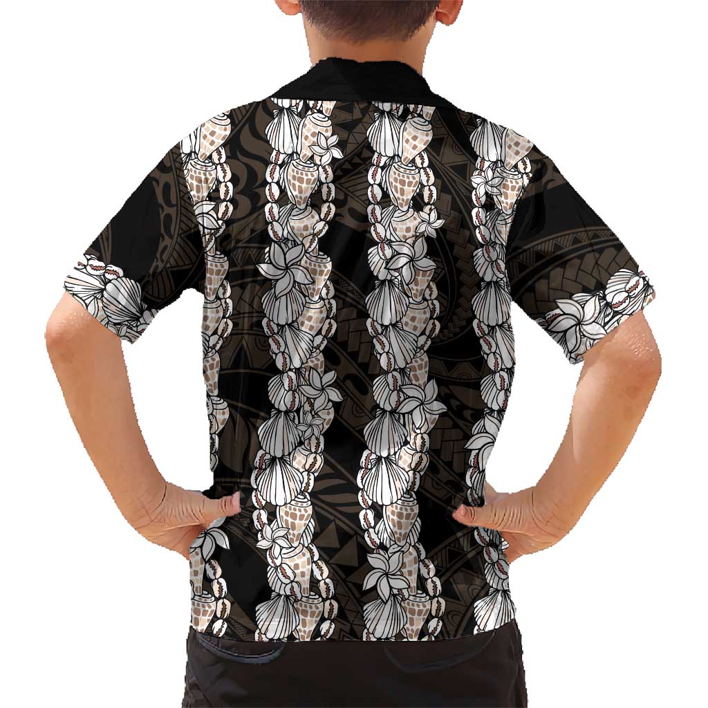 Black and Beige Hawaii Shell Lei Kid Hawaiian Shirt Hawaiian Sunrise Shell Hebrew Cone Plumeria - Polynesian Pride