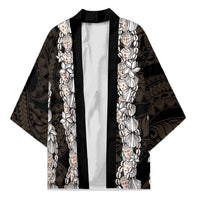 Black and Beige Hawaii Shell Lei Kimono Hawaiian Sunrise Shell Hebrew Cone Plumeria - Polynesian Pride