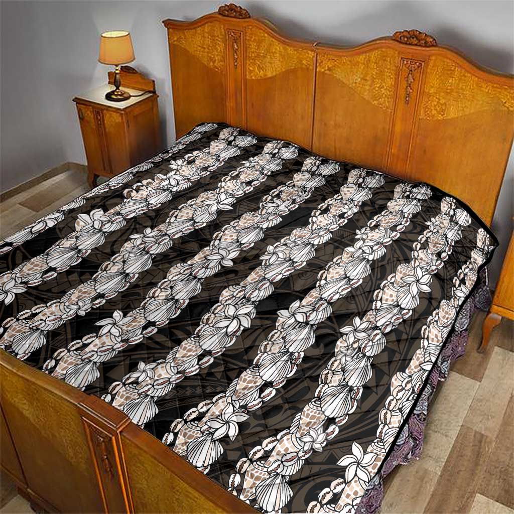 Black and Beige Hawaii Shell Lei Quilt Hawaiian Sunrise Shell Hebrew Cone Plumeria - Polynesian Pride