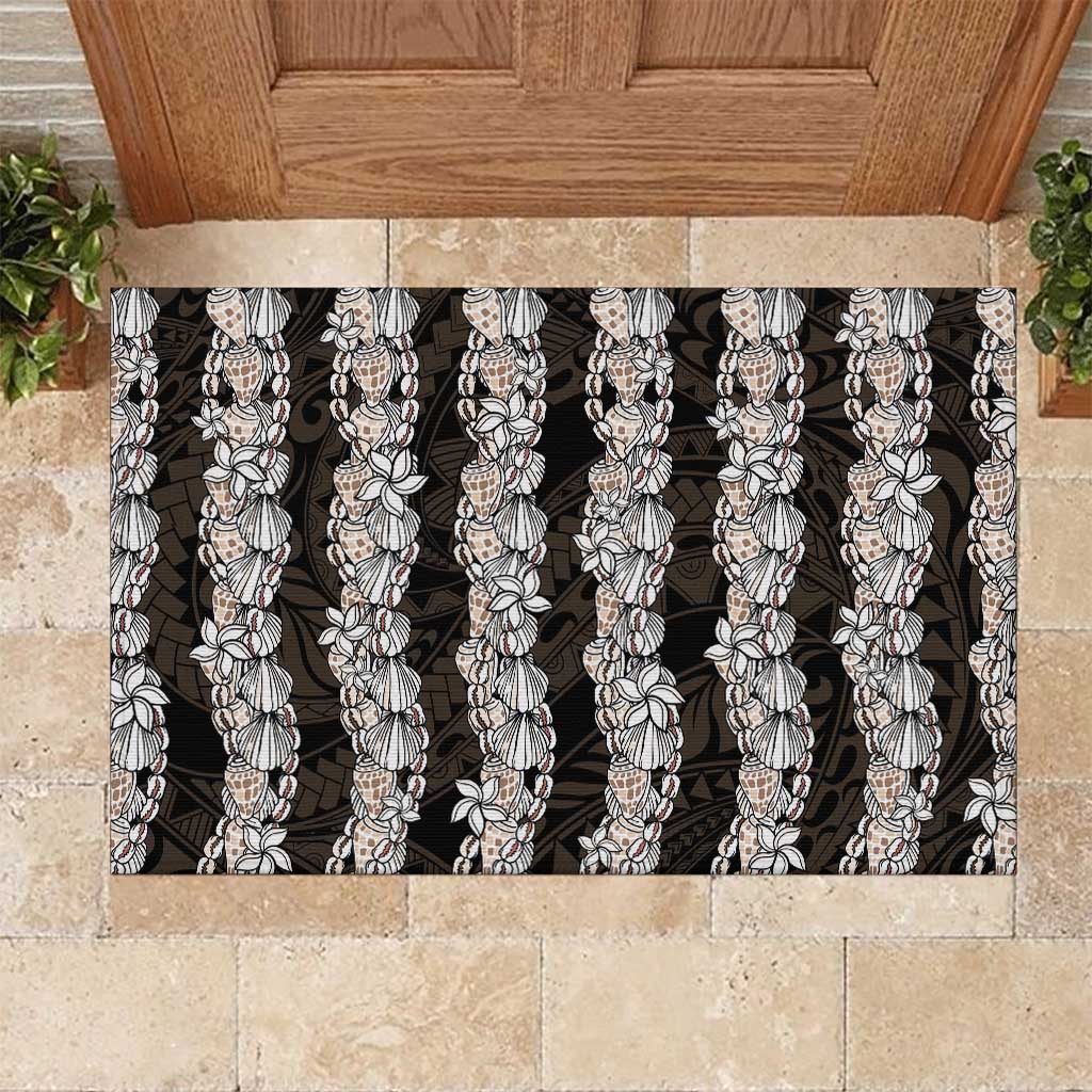 Black and Beige Hawaii Shell Lei Rubber Doormat Hawaiian Sunrise Shell Hebrew Cone Plumeria - Polynesian Pride