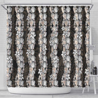 Black and Beige Hawaii Shell Lei Shower Curtain Hawaiian Sunrise Shell Hebrew Cone Plumeria - Polynesian Pride