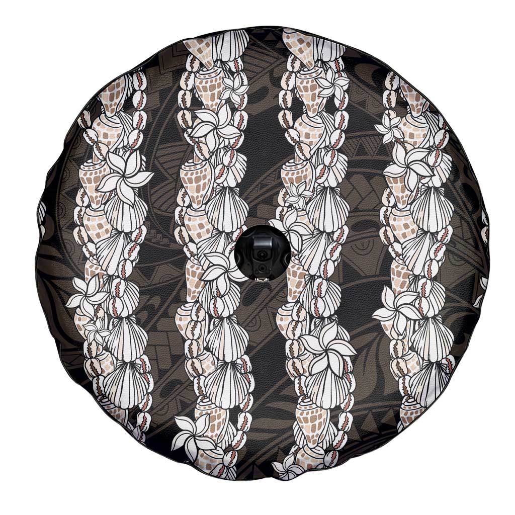 Black and Beige Hawaii Shell Lei Spare Tire Cover Hawaiian Sunrise Shell Hebrew Cone Plumeria - Polynesian Pride