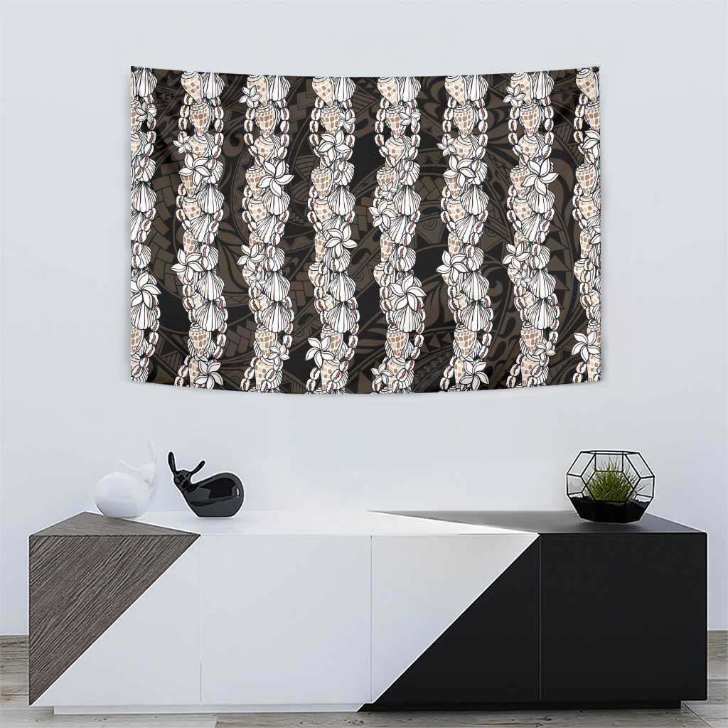 Black and Beige Hawaii Shell Lei Tapestry Hawaiian Sunrise Shell Hebrew Cone Plumeria - Polynesian Pride