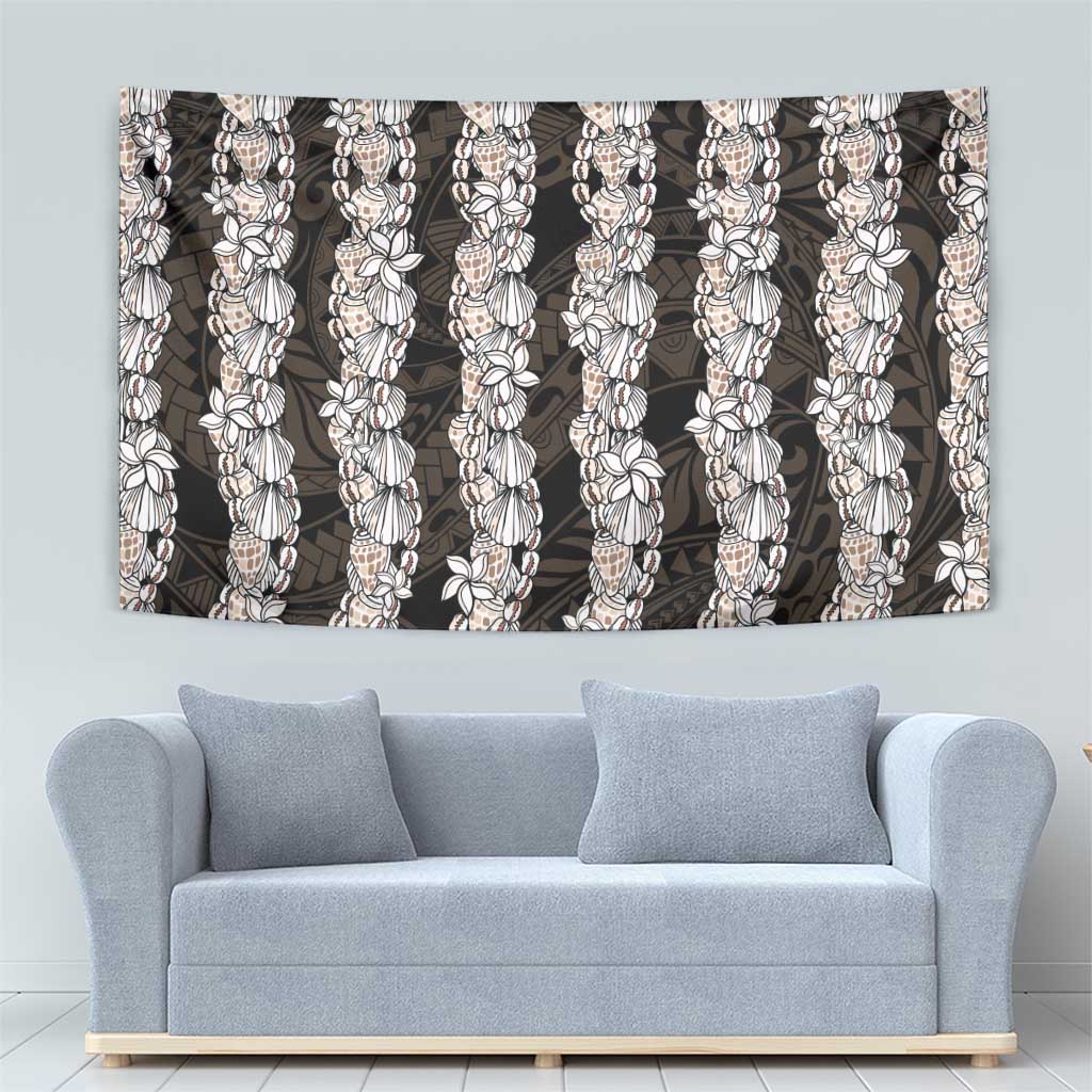 Black and Beige Hawaii Shell Lei Tapestry Hawaiian Sunrise Shell Hebrew Cone Plumeria - Polynesian Pride
