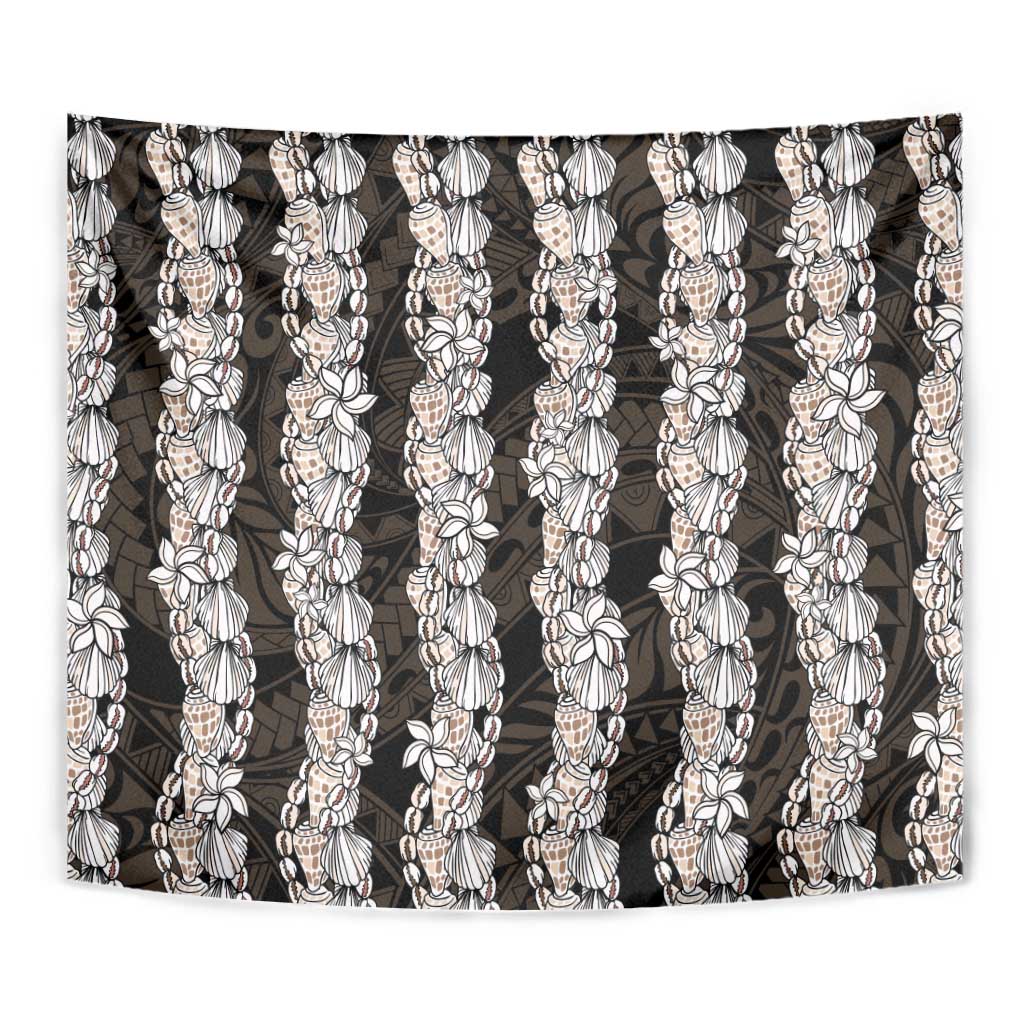 Black and Beige Hawaii Shell Lei Tapestry Hawaiian Sunrise Shell Hebrew Cone Plumeria - Polynesian Pride