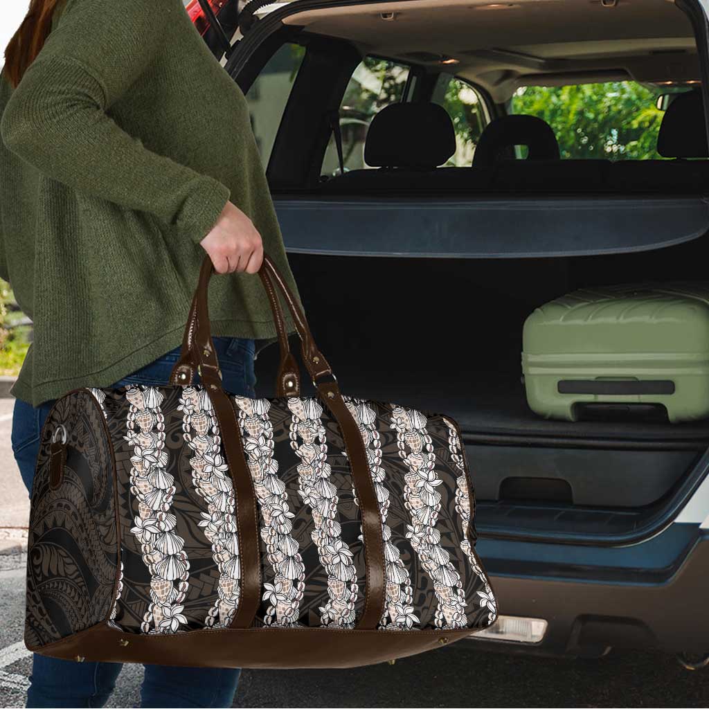 Black and Beige Hawaii Shell Lei Travel Bag Hawaiian Sunrise Shell Hebrew Cone Plumeria - Polynesian Pride