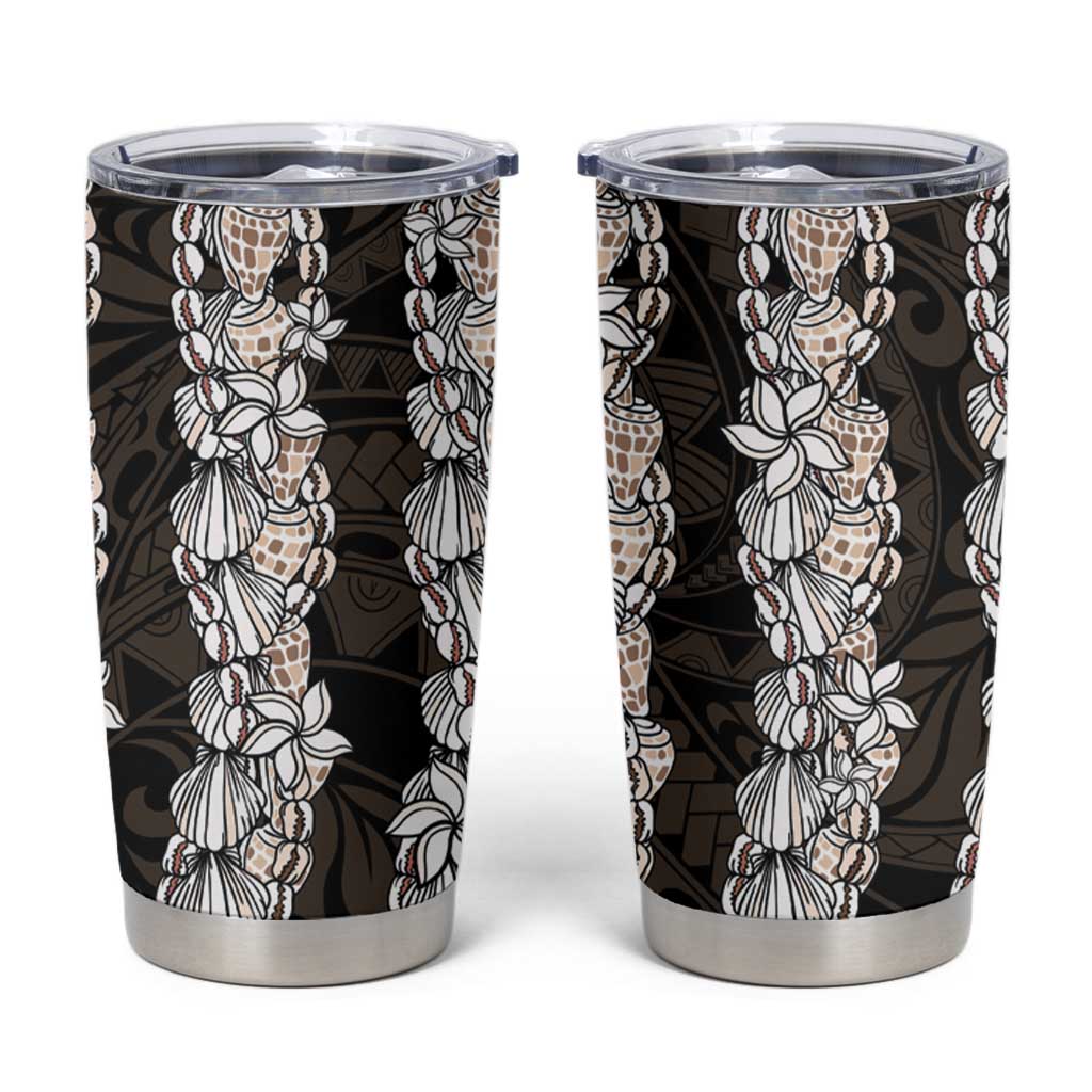 Black and Beige Hawaii Shell Lei Tumbler Cup Hawaiian Sunrise Shell Hebrew Cone Plumeria - Polynesian Pride