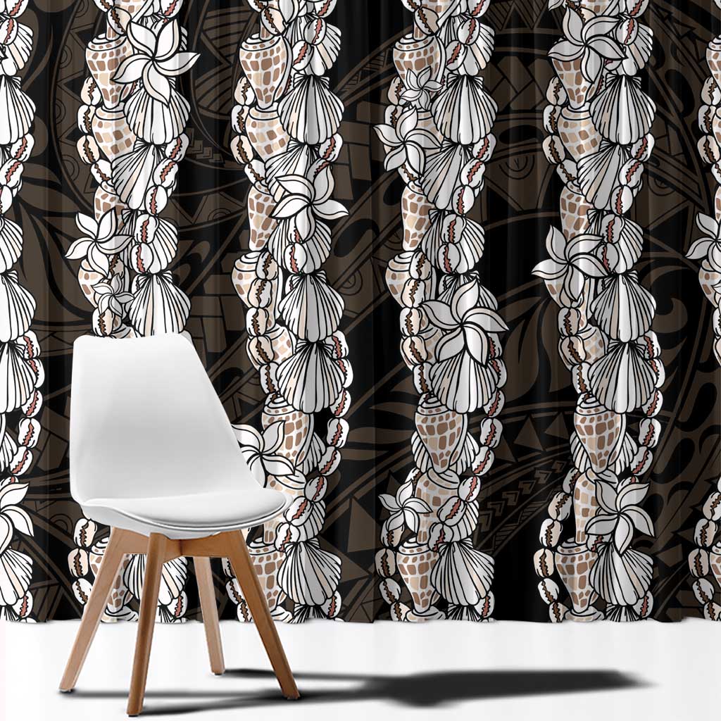 Black and Beige Hawaii Shell Lei Window Curtain Hawaiian Sunrise Shell Hebrew Cone Plumeria - Polynesian Pride