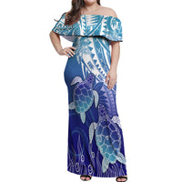 Polynesia Sea Turtle Off Shoulder Maxi Dress Happy Valentine Day Polynesian - Dark Cyan LT14 Women Dark Cyan - Polynesian Pride