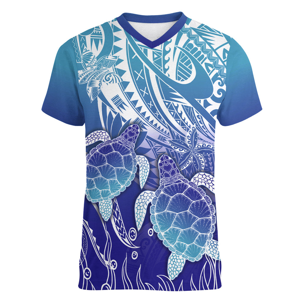 Polynesia Sea Turtle Women V Neck T Shirt Happy Valentine Day Polynesian - Dark Cyan LT14 Female Dark Cyan - Polynesian Pride