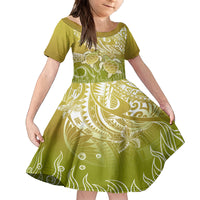 Polynesia Sea Turtle Family Matching Off Shoulder Long Sleeve Dress and Hawaiian Shirt Happy Valentine Day Polynesian - Gold LT14 Daughter's Dress Gold - Polynesian Pride