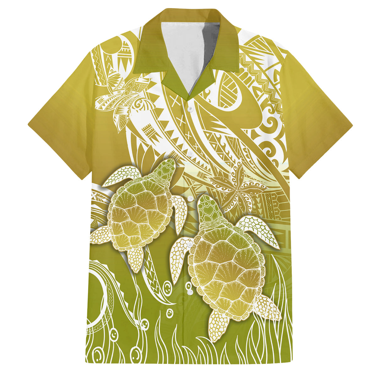 Polynesia Sea Turtle Family Matching Off Shoulder Long Sleeve Dress and Hawaiian Shirt Happy Valentine Day Polynesian - Gold LT14 Dad's Shirt - Short Sleeve Gold - Polynesian Pride