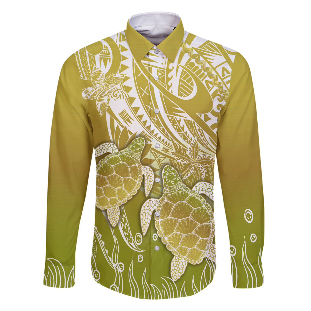 Polynesia Sea Turtle Family Matching Summer Maxi Dress and Hawaiian Shirt Happy Valentine Day Polynesian - Gold LT14 Dad's Shirt - Long Sleeve Gold - Polynesian Pride