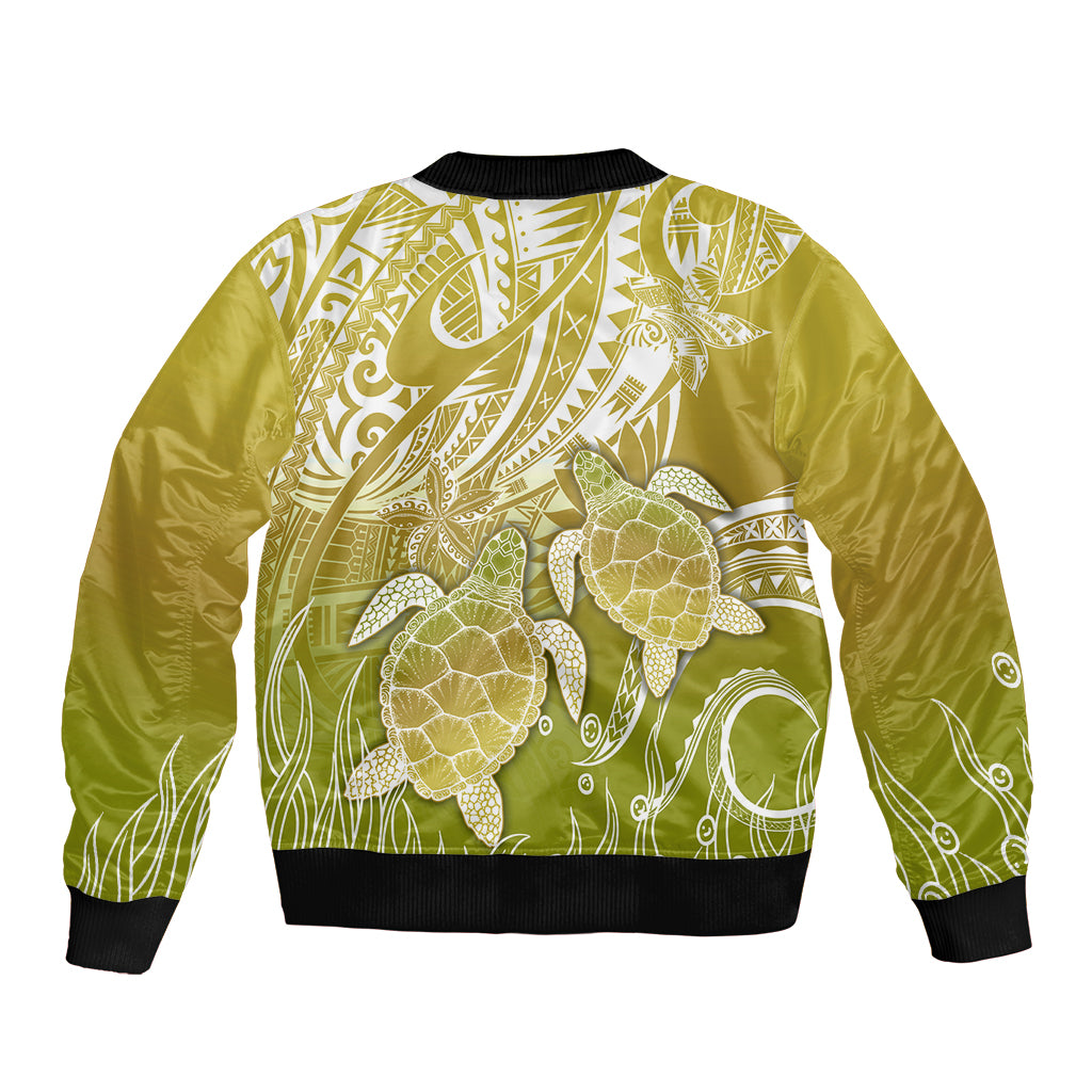Polynesia Sea Turtle Sleeve Zip Bomber Jacket Happy Valentine Day Polynesian - Gold LT14 - Polynesian Pride