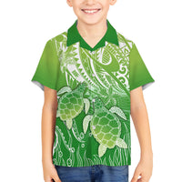Polynesia Sea Turtle Family Matching Long Sleeve Bodycon Dress and Hawaiian Shirt Happy Valentine Day Polynesian - Green LT14 Son's Shirt Green - Polynesian Pride
