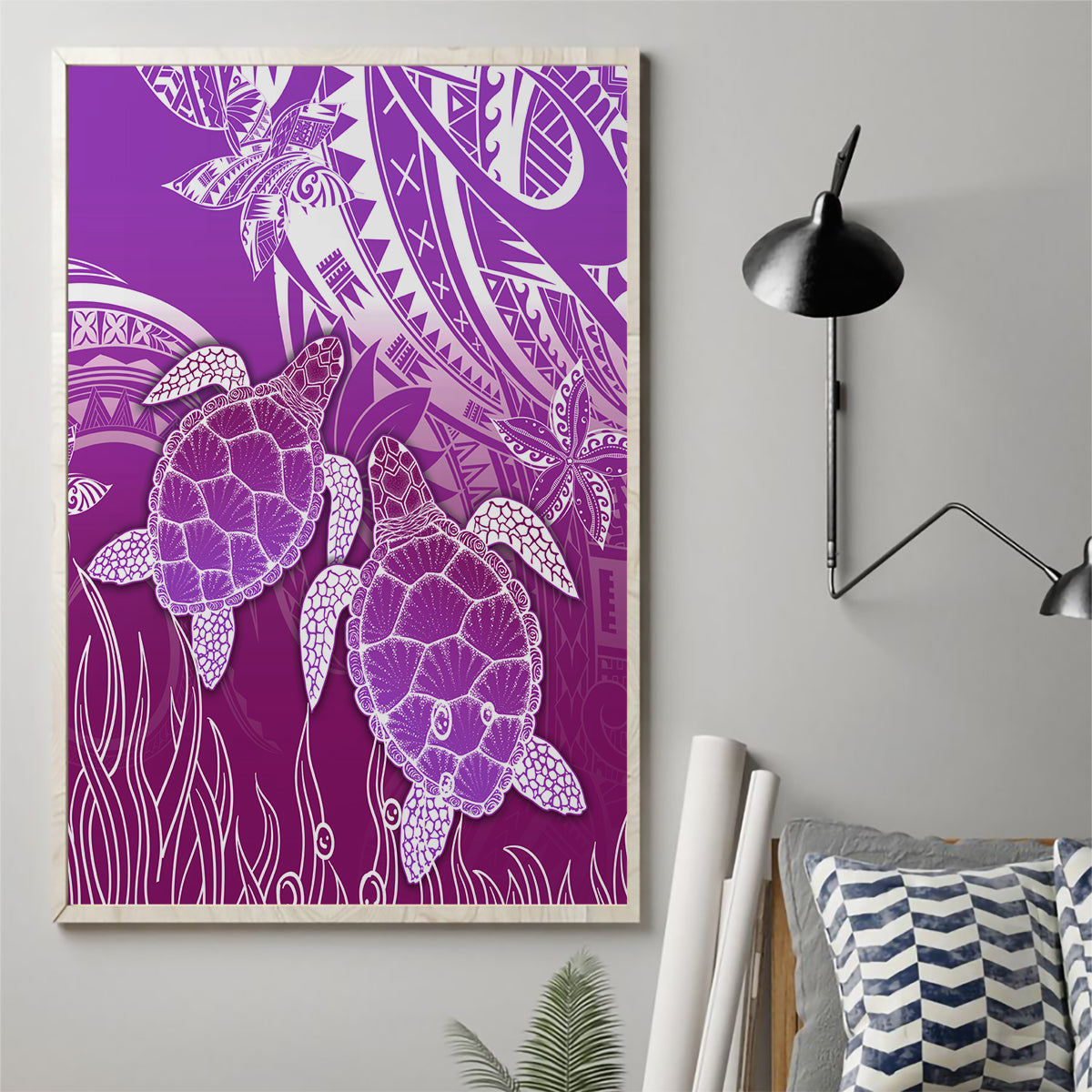 Polynesia Valentine Day Canvas Wall Art Polynesian Sea Turtle Purple Version LT14 - Polynesian Pride