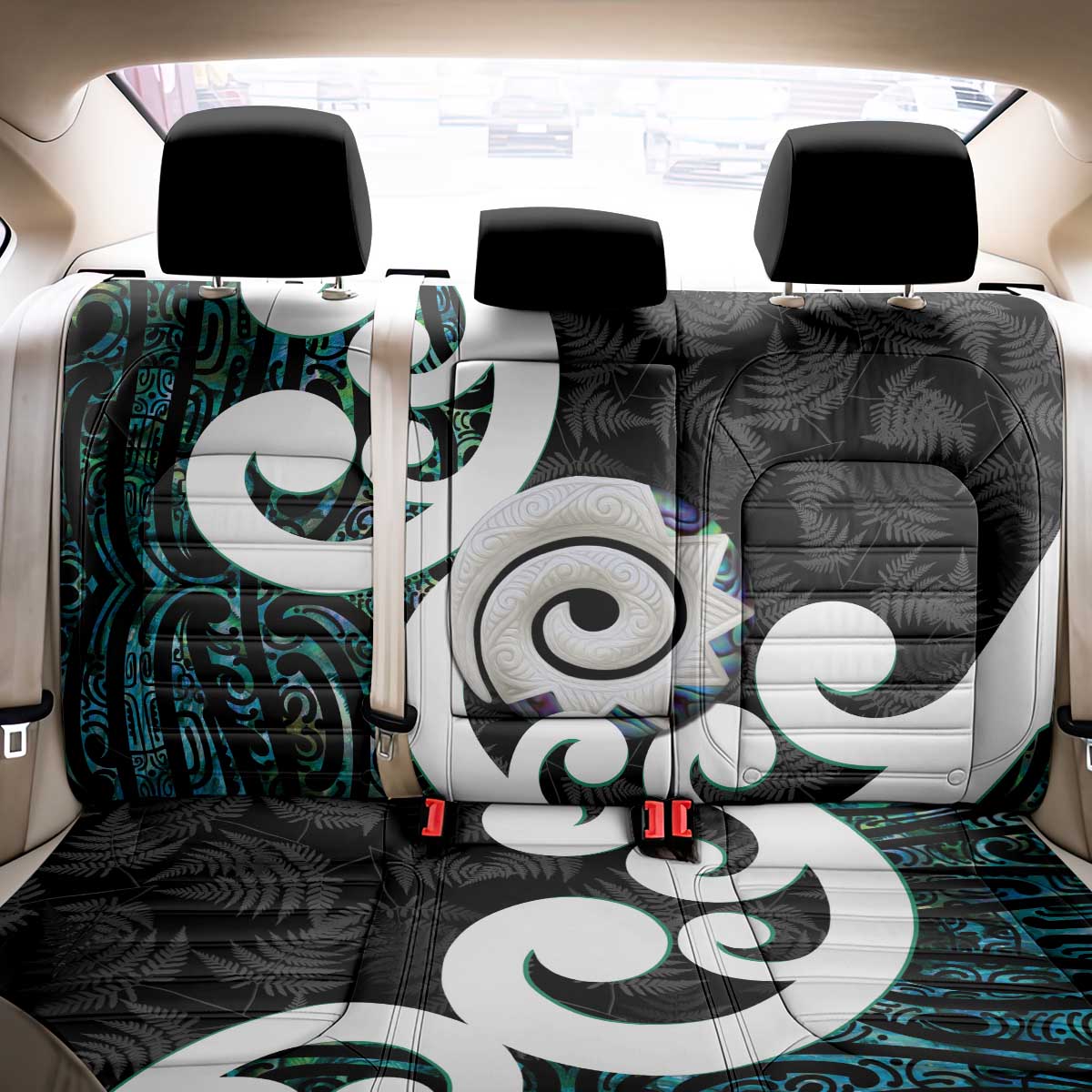 Aotearoa Koru Back Car Seat Cover Cyan Maori Paua Shell Mix Silver Fern LT14 - Polynesian Pride