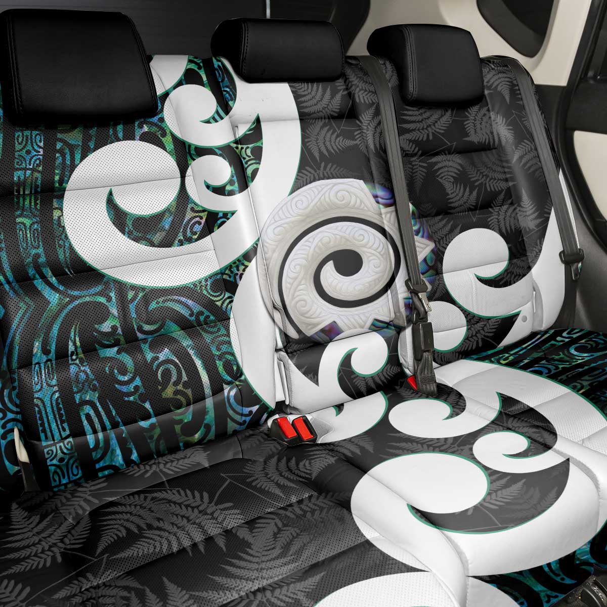 Aotearoa Koru Back Car Seat Cover Cyan Maori Paua Shell Mix Silver Fern LT14 - Polynesian Pride