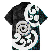 Aotearoa Koru Family Matching Long Sleeve Bodycon Dress and Hawaiian Shirt Cyan Maori Paua Shell Mix Silver Fern LT14 - Polynesian Pride