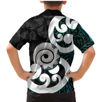 Aotearoa Koru Family Matching Mermaid Dress and Hawaiian Shirt Cyan Maori Paua Shell Mix Silver Fern LT14 - Polynesian Pride