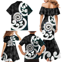 Aotearoa Koru Family Matching Mermaid Dress and Hawaiian Shirt Cyan Maori Paua Shell Mix Silver Fern LT14 - Polynesian Pride