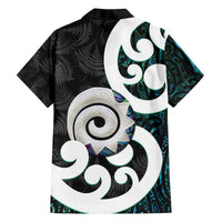 Aotearoa Koru Family Matching Off The Shoulder Long Sleeve Dress and Hawaiian Shirt Cyan Maori Paua Shell Mix Silver Fern LT14 - Polynesian Pride