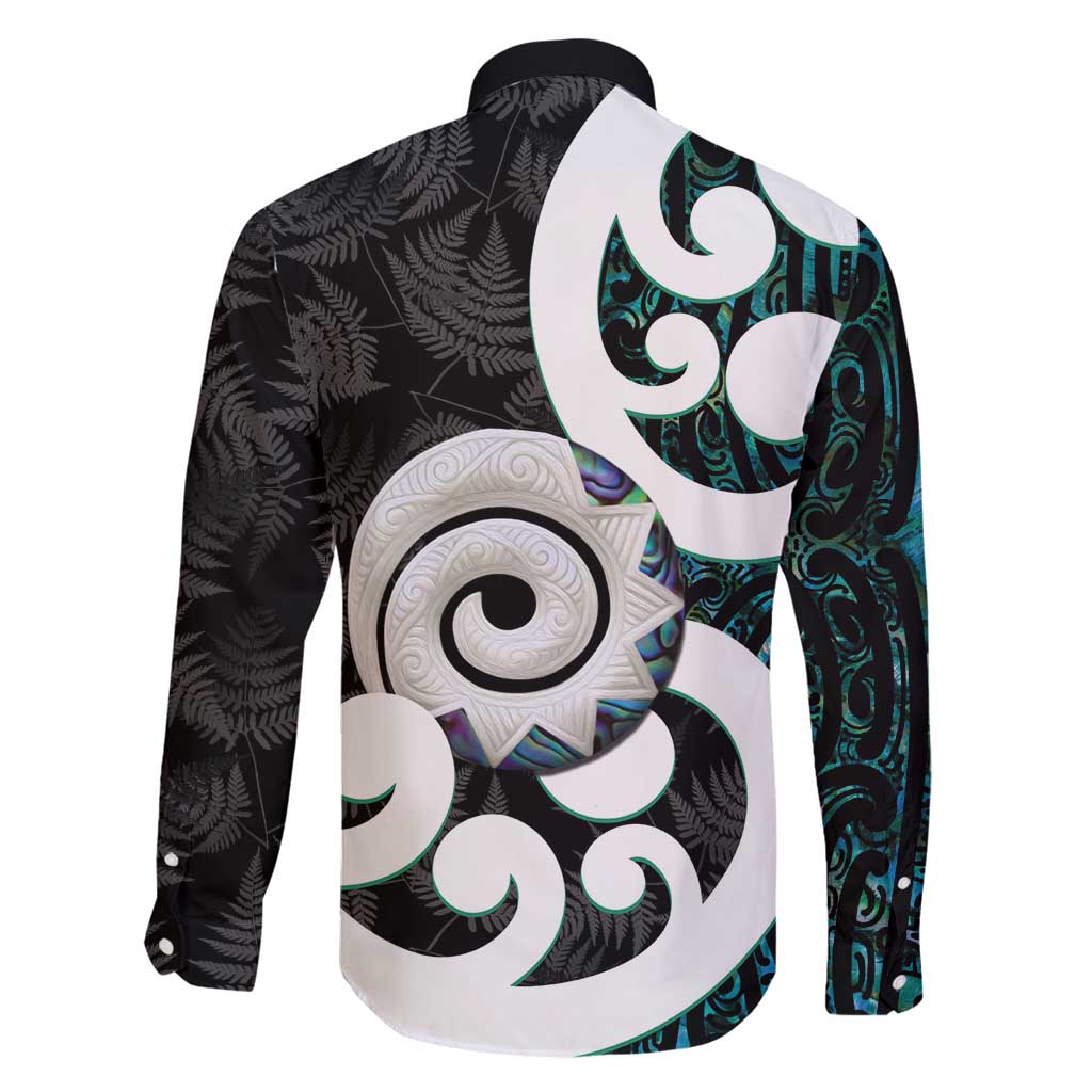 Aotearoa Koru Family Matching Off Shoulder Maxi Dress and Hawaiian Shirt Cyan Maori Paua Shell Mix Silver Fern LT14 - Polynesian Pride