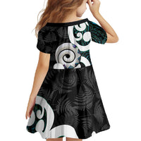 Aotearoa Koru Family Matching Short Sleeve Bodycon Dress and Hawaiian Shirt Cyan Maori Paua Shell Mix Silver Fern LT14 - Polynesian Pride