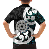 Aotearoa Koru Family Matching Summer Maxi Dress and Hawaiian Shirt Cyan Maori Paua Shell Mix Silver Fern LT14 - Polynesian Pride