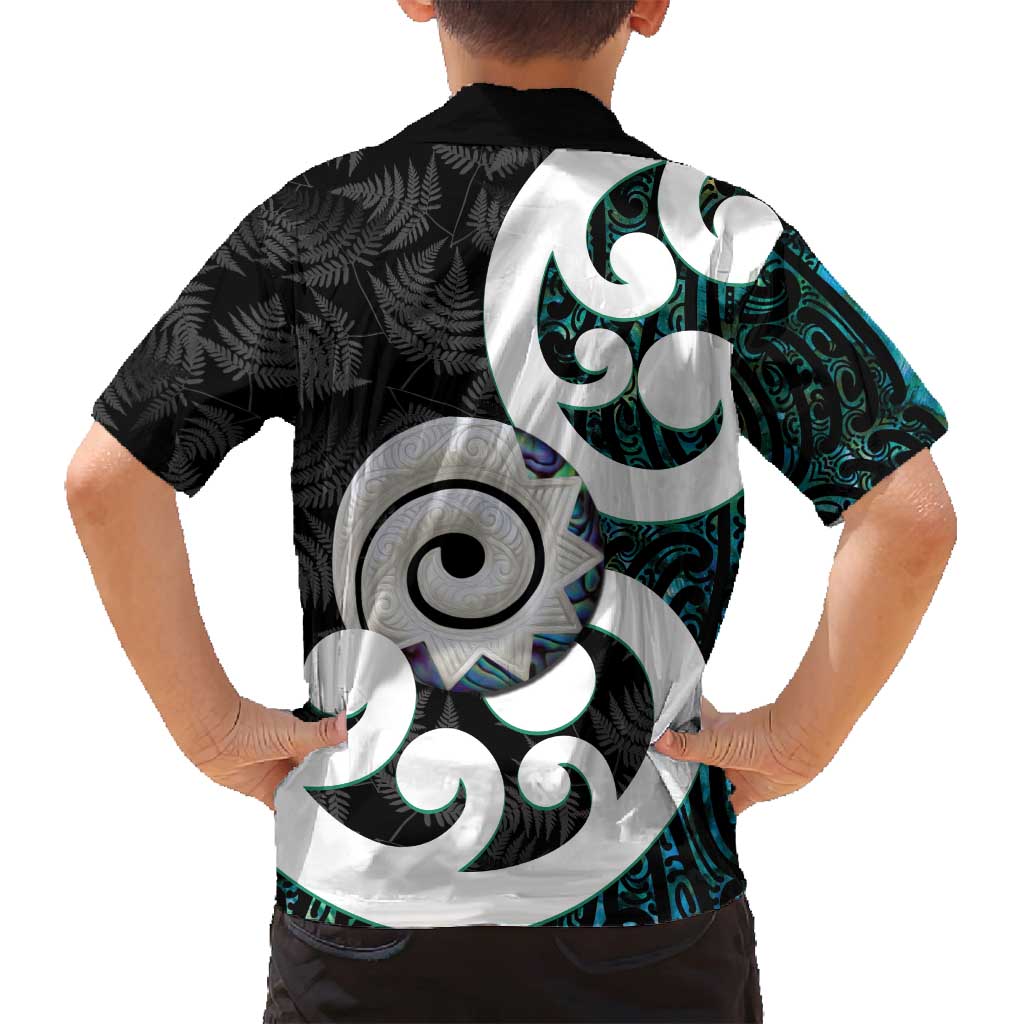 Aotearoa Koru Family Matching Tank Maxi Dress and Hawaiian Shirt Cyan Maori Paua Shell Mix Silver Fern LT14 - Polynesian Pride