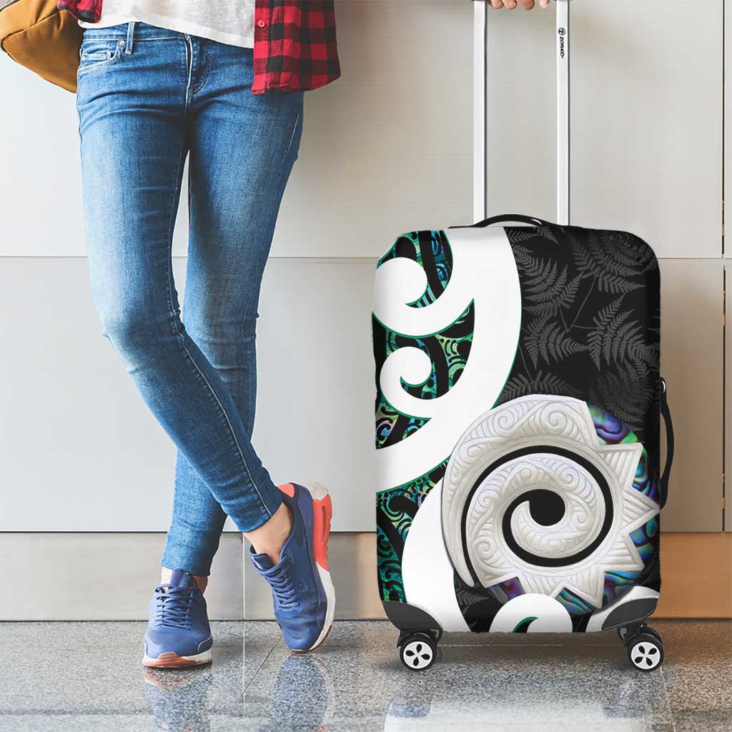 Aotearoa Koru Luggage Cover Cyan Maori Paua Shell Mix Silver Fern LT14 - Polynesian Pride