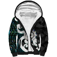 Aotearoa Koru Sherpa Hoodie Cyan Maori Paua Shell Mix Silver Fern LT14 Unisex Black - Polynesian Pride