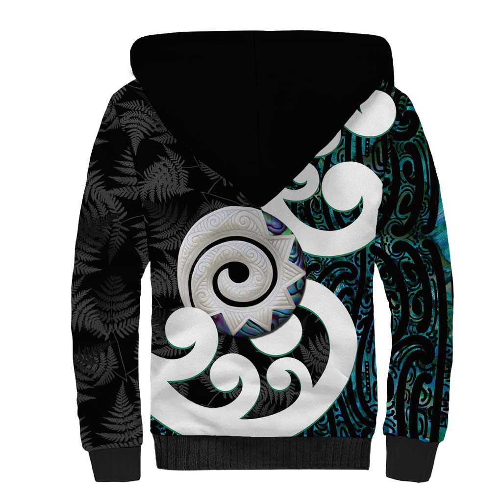Aotearoa Koru Sherpa Hoodie Cyan Maori Paua Shell Mix Silver Fern LT14 - Polynesian Pride