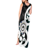 Aotearoa Koru Tank Maxi Dress Cyan Maori Paua Shell Mix Silver Fern LT14 - Polynesian Pride