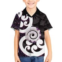 Aotearoa Koru Family Matching Long Sleeve Bodycon Dress and Hawaiian Shirt Purple Maori Paua Shell Mix Silver Fern LT14 Son's Shirt Black - Polynesian Pride