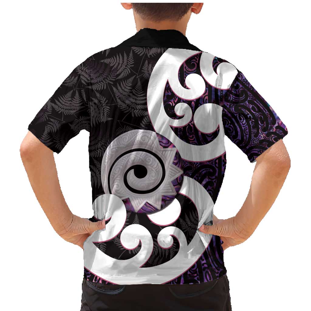 Aotearoa Koru Family Matching Mermaid Dress and Hawaiian Shirt Purple Maori Paua Shell Mix Silver Fern LT14 - Polynesian Pride