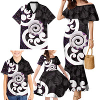 Aotearoa Koru Family Matching Mermaid Dress and Hawaiian Shirt Purple Maori Paua Shell Mix Silver Fern LT14 - Polynesian Pride