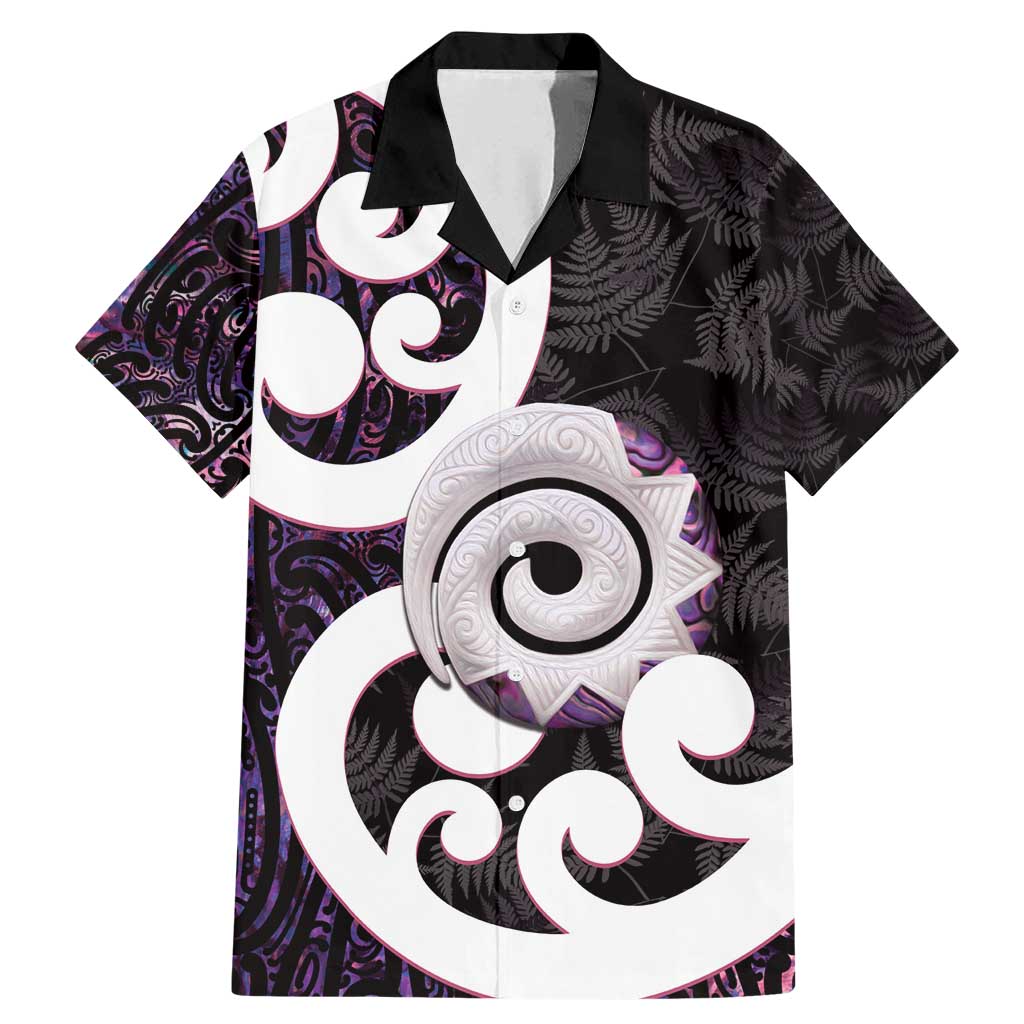 Aotearoa Koru Family Matching Mermaid Dress and Hawaiian Shirt Purple Maori Paua Shell Mix Silver Fern LT14 Dad's Shirt - Short Sleeve Black - Polynesian Pride